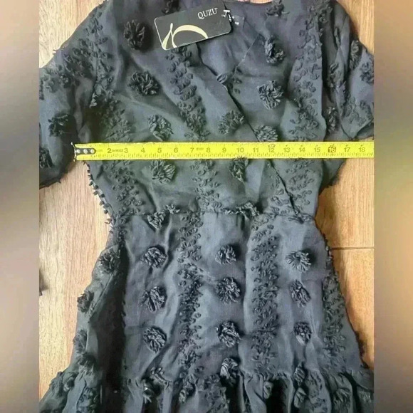 NWT Black Textured Pom Pom Mini Dress Women‎ Sz 38 Whimsigoth Holiday Party - Picture 4 of 8